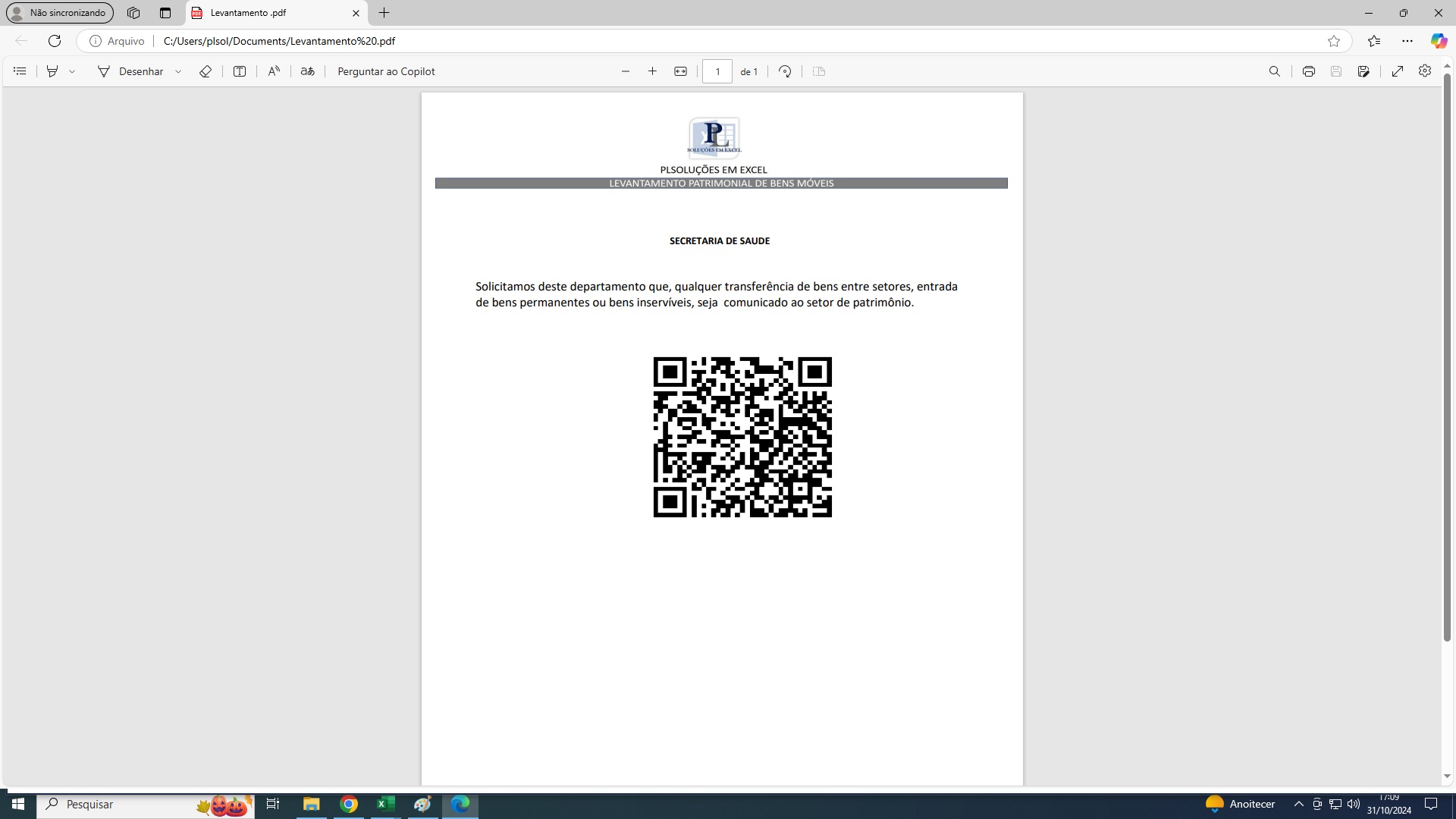 Levantamento Patrimonial com valor