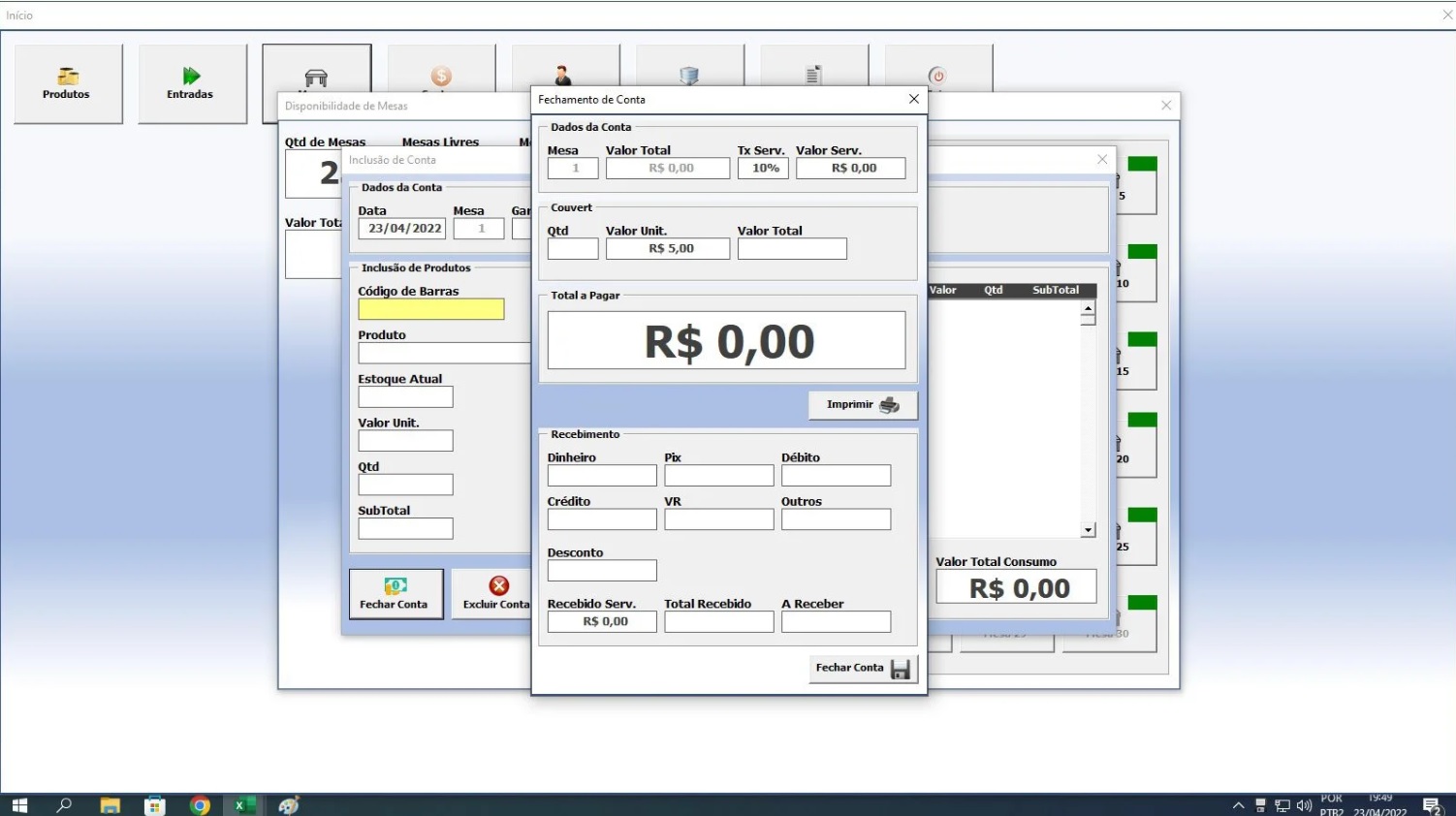 planilha controle de lanchonete