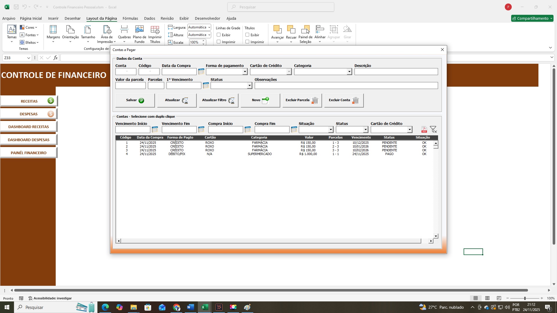 Planilha para controle financeiro