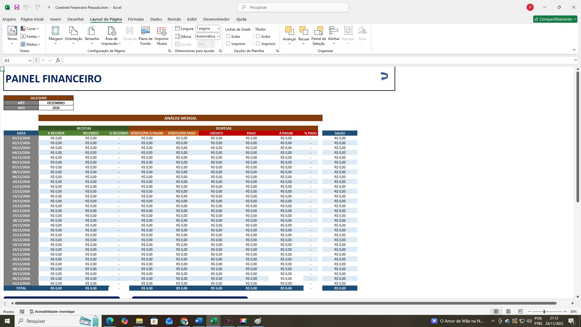 Planilha para controle financeiro