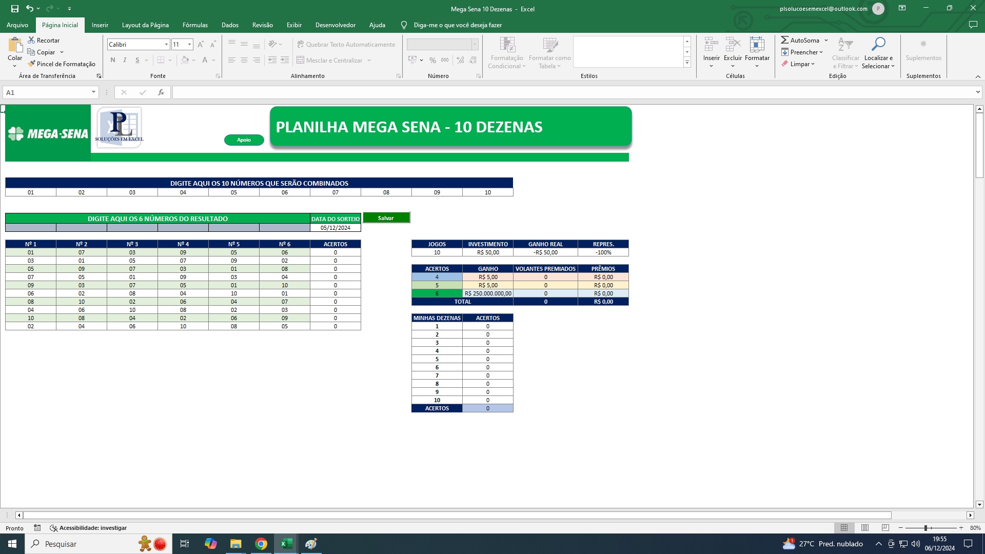 Desdobamento 10 dezenas mega sena