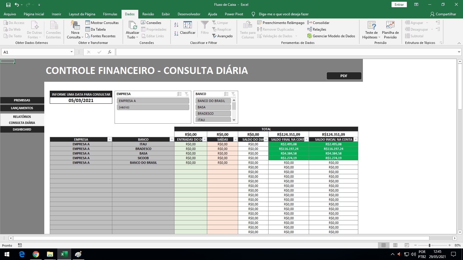 planilha de fluxo de caixa