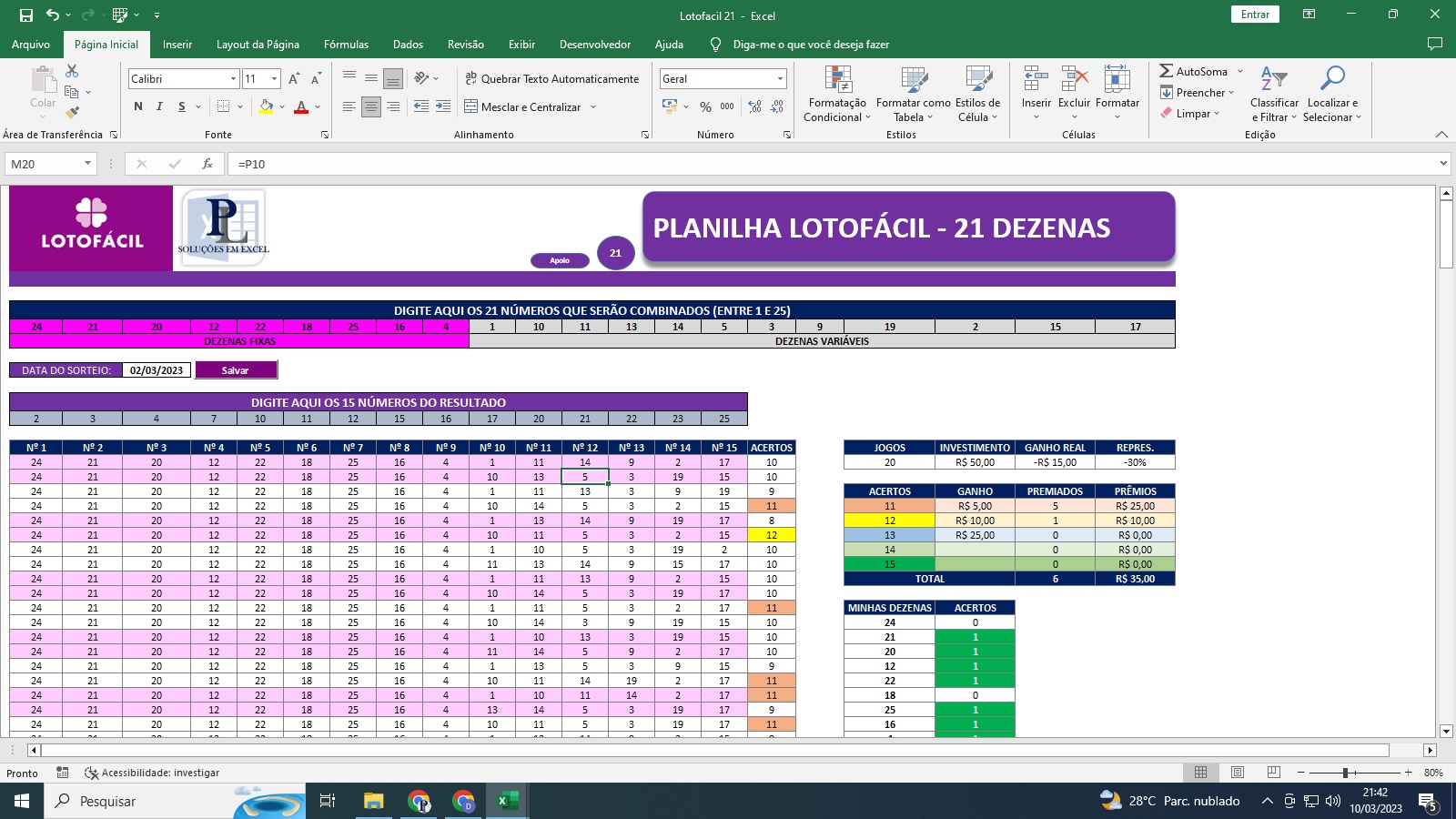 Lotofacil 21 dezenas